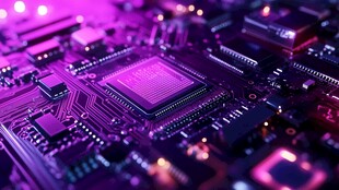 紫色调精密电子芯片特写