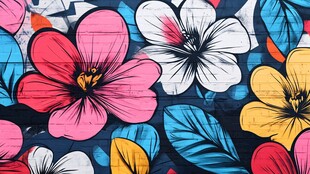 绚丽多彩花卉墙绘艺术