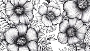 黑白花卉图案插画