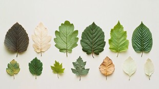 多样秋叶整齐排列展示