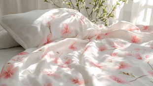 樱花印花床品营造温馨氛围
