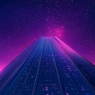 紫色星空下的摩天大楼