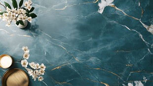 蓝绿大理石上的雅致花艺