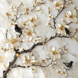 玉兰花枝上的灵动鸟儿