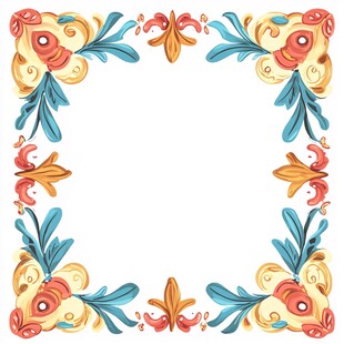 手绘多彩花卉装饰边框