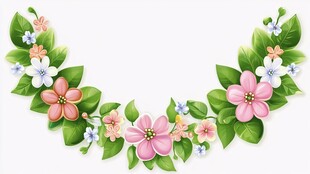 花卉绿叶组成的弧形花环