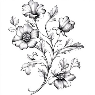 黑白花卉手绘图案
