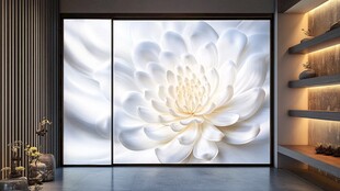 中式客厅巨幅白莲花壁画