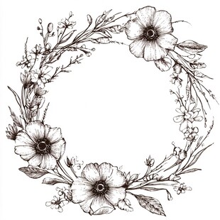 手绘花卉花环装饰图案