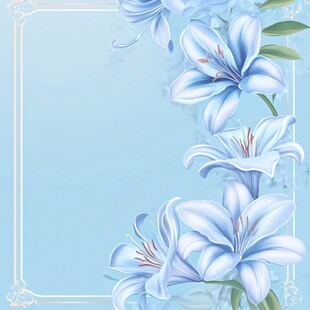 淡蓝色百合花边框背景图