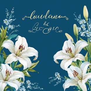 蓝色背景下的优雅百合花