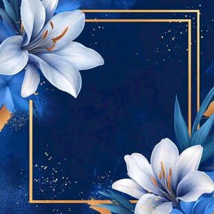 蓝底金框花卉背景图