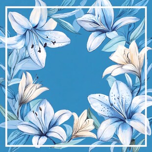 蓝底百合花装饰图案