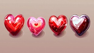 四颗炫彩心形宝石