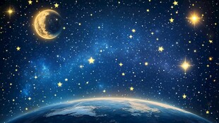 梦幻星空下的地球与新月