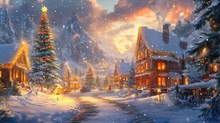 梦幻圣诞小镇雪景