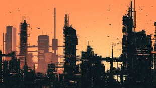 未来都市黄昏剪影