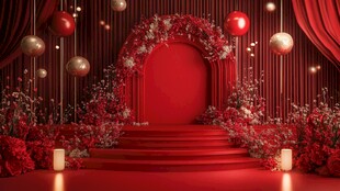 红色浪漫婚礼舞台场景