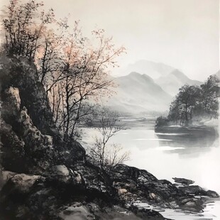 水墨山水间的静谧秋景