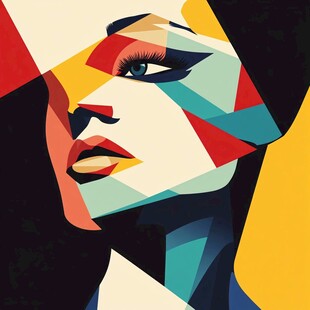 几何风格女性侧脸艺术插画