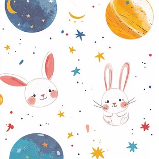 兔子与星球的梦幻插画