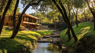 溪边林畔的惬意住宅风光