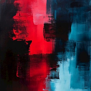 抽象红蓝黑撞色艺术画作