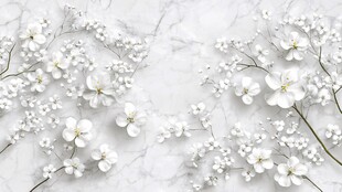 白色小花装饰的大理石背景