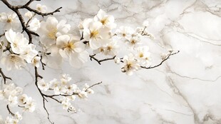 玉兰花枝衬于大理石背景