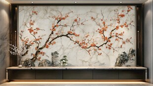 中式梅花大理石背景墙