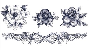 复古花卉与蕾丝装饰图案