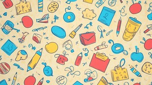 卡通风格多彩文具图案