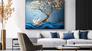 客厅中的天鹅艺术装饰画