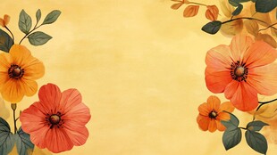 黄色背景上的绚丽花卉