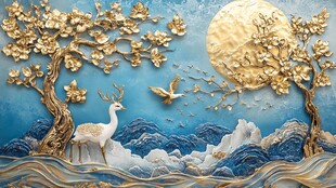 金枝玉鹿伴月山海图景