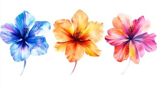 三色绚丽水彩扶桑花