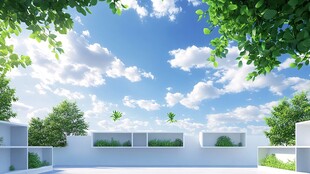 蓝天白云下的清新户外空间