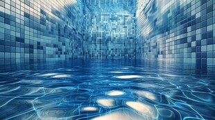 梦幻蓝色瓷砖泳池空间