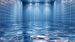 蓝色瓷砖泳池室内景观