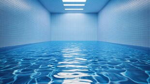 室内静谧蓝色泳池空间