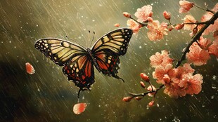 雨中蝶舞繁花间
