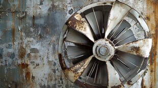 生锈的旧涡轮叶片特写