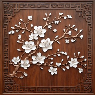 中式木雕梅花装饰图案