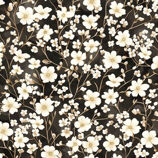 黑色背景白色花卉图案
