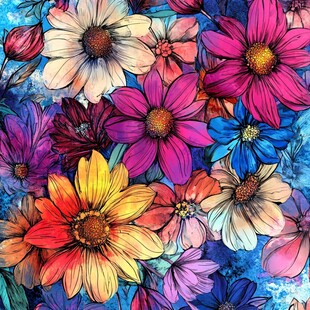 多彩花卉图案插画