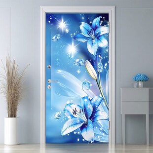 梦幻蓝百合门饰图案