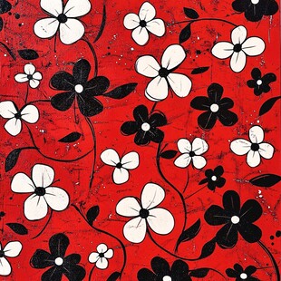 红底黑白花卉图案背景
