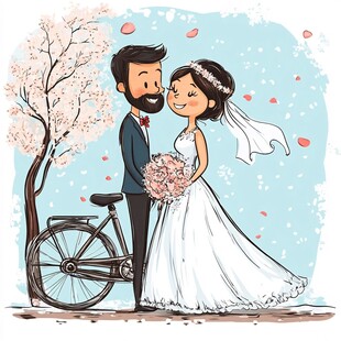 浪漫樱花下的新婚甜蜜时刻