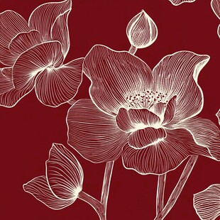 红底白描花卉精美图案