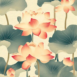 夏日荷花绽放中式美画